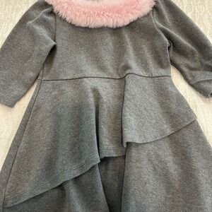 Janie and Jack Gray Dress with Pink Collar